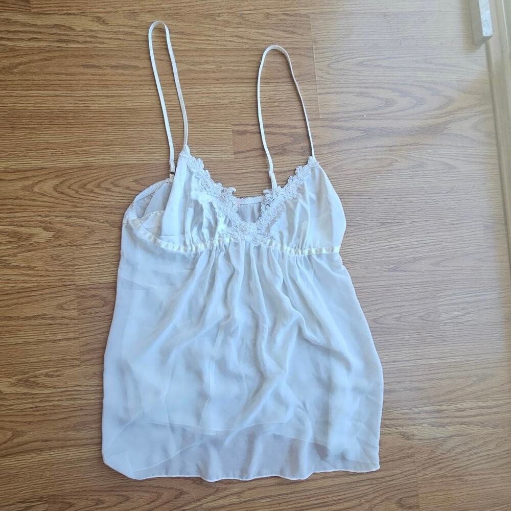 Y2K Sheer White Beaded Babydoll Cami – Size Small, Fairycore, Bridal,